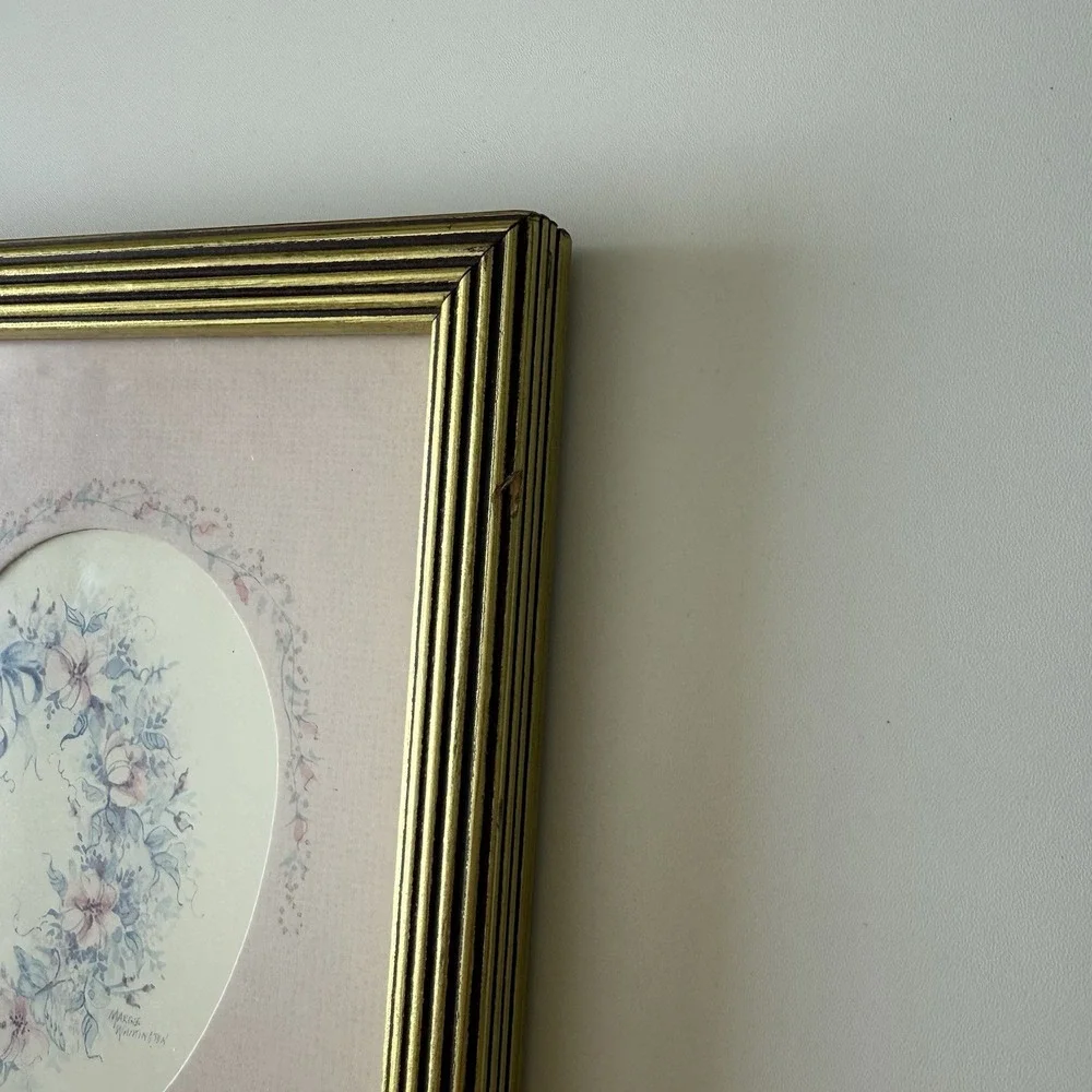Vintage HOMCO‎ Home Interiors Floral Heart Picture with Gold Frame Cottage Core